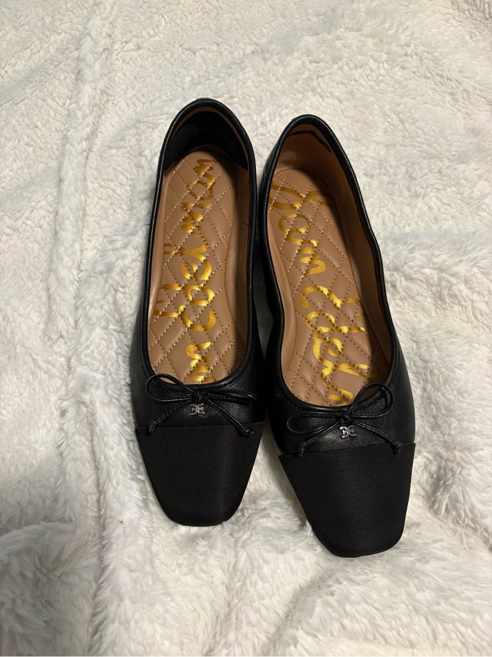 Sam Edelman Black Satin Square-Toe Ballet Flats
